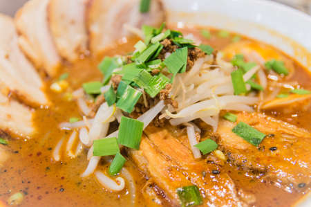 Japanese ramen pork soup noodles traditional cuisineの写真素材