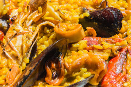 Close up of an spanish paellaの写真素材
