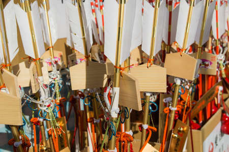 Ceremonial arrows, called hamaya The arrows are used to drive off evil. Japan, Fukuoka Atago Temple