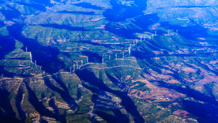 Aerial view of a windmill parkの写真素材