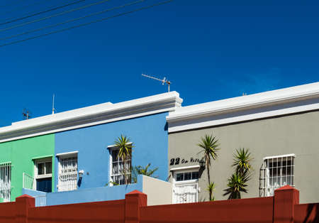 Bright painted houses at the Muslim Quarter / Malay Quarter in Cape Town, South Africa.の写真素材