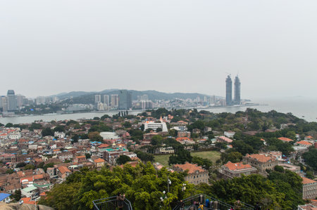 Cityscape of Xiamen from Gulang-yu Island top.のeditorial素材