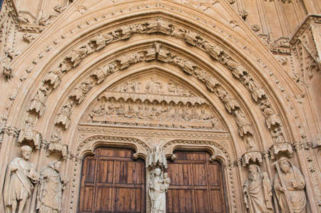 Close-up detail of the doorway of Palma Cathedral, Mallorca.の写真素材