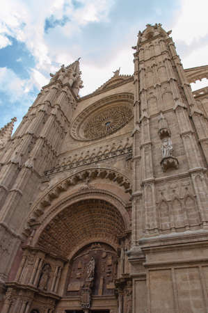 Close-up detail of the doorway of Palma Cathedral, Mallorca.の写真素材