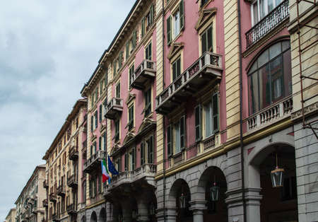 Finale Ligure (Savona, Liguria, Italy), old typical street with historic housesの写真素材