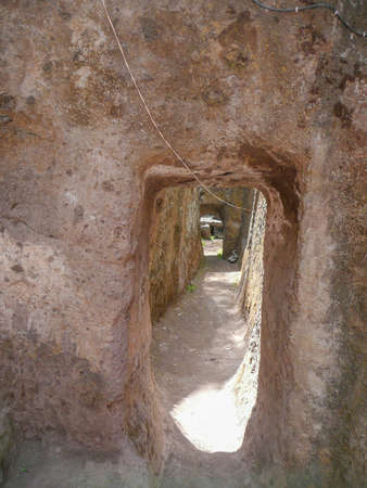 Inside the rock hewn church in Ethiopia.の写真素材