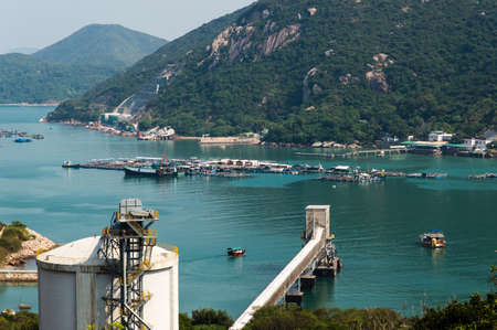 Sea view in Hong Kong from hill top of Lamma Island, with many boats.の写真素材