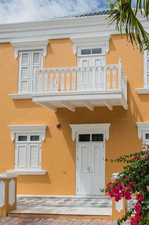 Yellow colonial style house in Willemstad, Curacao.の写真素材