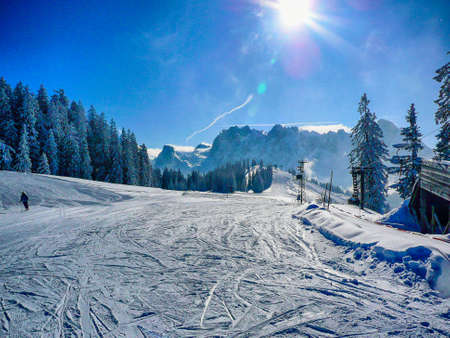 Skiing slope in Austriaの写真素材