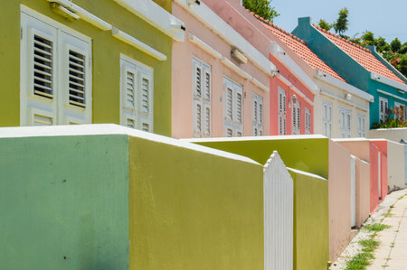 Row of colorful caribbean houses in Curacaoのeditorial素材