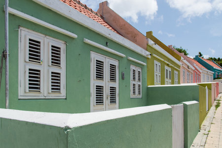 Row of colorful caribbean houses in Curacaoのeditorial素材