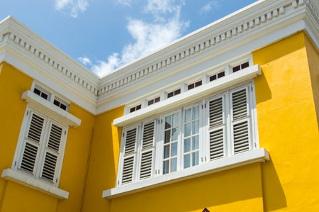 Facade of a colonial house in Willemstad, the capital of Curacao, in the Caribbean. Downtown Willemstad is a UNESCO World Heritage Site.のeditorial素材