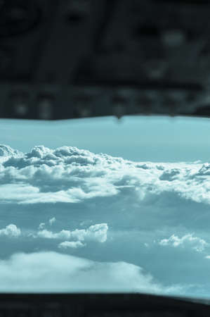 cockpit view of an airplaneの写真素材