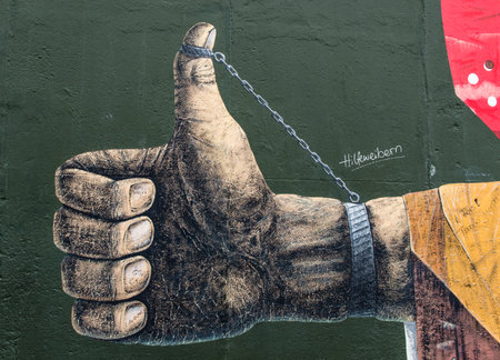 Berlin, Germany, August 30 , 2014: Part of Berlin wall on MÃ¼hlenstraÃŸe , The East Side...