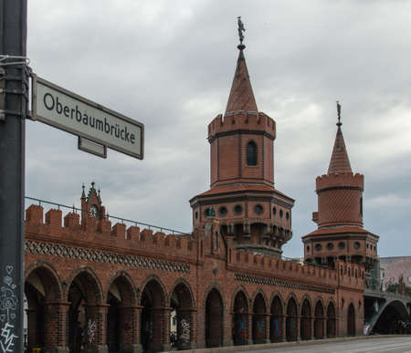 Detail of the Oberbaumbrucke across the Spree, longest bridge of Berlinの写真素材
