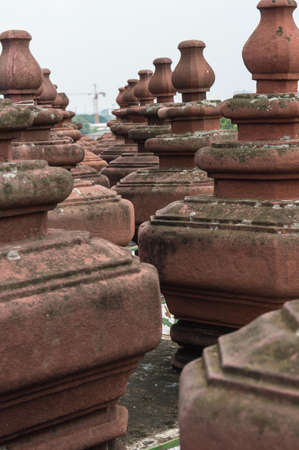 A row of structure on the upper deck of Wat Arun (Bangkok, Thailand).