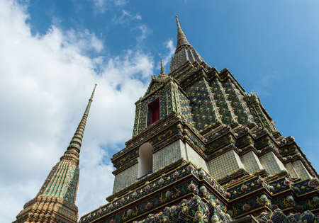 Chedis decorated with tiles, Wat Pho.