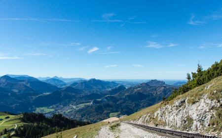 ST. WOLFGANG, AUSTRIA - OCTOBER 19 , 2014: Diesel train railway going to Schafberg Peak (1783m) in St. Wolfgang.のeditorial素材