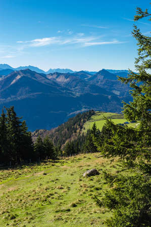 Panoramic view of the Dachstein and Lake Wolfgangsee, Austriaの写真素材