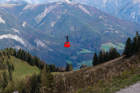 View from Zwolferhorn on Wolfgangsee and St. Gilgen with cabel car in Austriaの写真素材