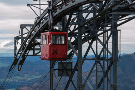 View from Zwolferhorn on Wolfgangsee and St. Gilgen with cabel car in Austriaのeditorial素材