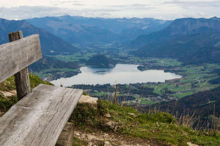 View from the zwolferhorn mountain on to the Wolfgangsee in Austria.の写真素材