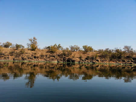 View of Loskop Nature Reserve from the Olifants River,South Africaの写真素材