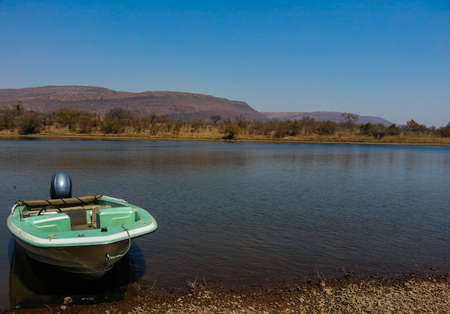 motorboat at national wildlife reserve Loskop, South Africaの写真素材