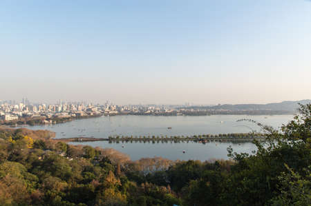 The beautiful West Lake in Hangzhou of Zhejiang Province in China.