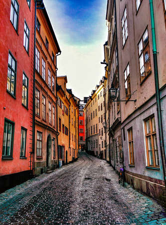street in Old Town (Gamla Stan) in Stockholm, Swedenの写真素材