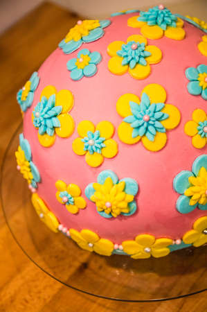 Homemade Birthday Cake with Flowers made of Icing Suger.