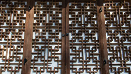 The antique wooden carved Window Shutters.の写真素材