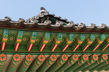 Tile Roof Detail of Traditional Korean Palace and Temples, Seoul, South Koreaのeditorial素材