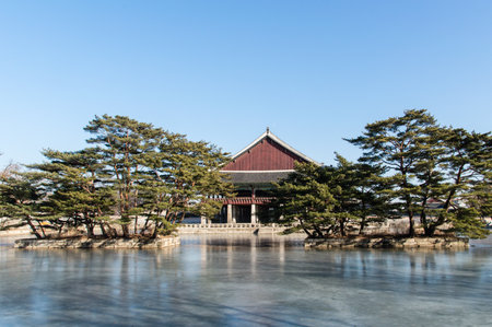 Gyeonghoeru Pavilion, Gyeongbokgung Palace in Seoul, Koreaのeditorial素材