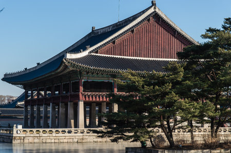 Gyeonghoeru Pavilion, Gyeongbokgung Palace in Seoul, Koreaのeditorial素材