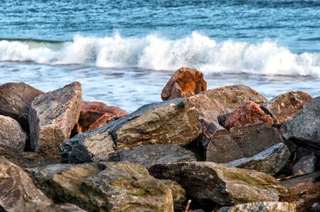 rocky shore of aberdeens Coastの写真素材