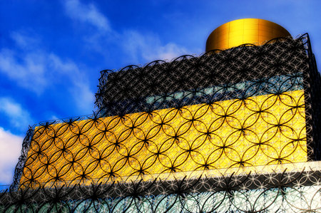 Architectural detail. Close up of the Library of Birmingham in Centenary Square.のeditorial素材