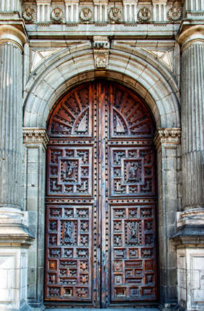 One of the entrances to the Metropolitan Cathedral in Mexico City, Mexicoの写真素材