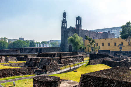 Plaza of Three Cultures Aztec Archaelogical Site Mexico City Mexicoの写真素材
