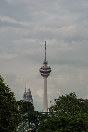 Two symbols of Kuala Lumpur - KL Tower and Petronas Twin Towers.のeditorial素材