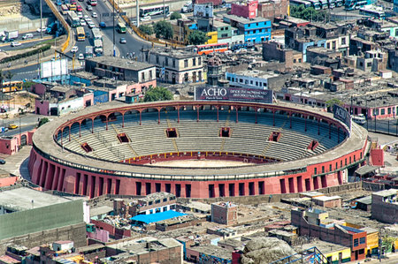 The Plaza de Toros de Acho is the premier bullring in Lima, Peru. Located beside the historical center of the RÃ­mac District, the plaza is classified as a national historic monument. It is the oldest bullring in the Americas and the second-oldest in the のeditorial素材