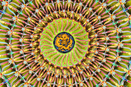 Abstract Ceiling Design in an Oriental Templeの写真素材