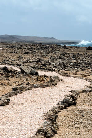 arid landscape at Boca Tabla, Shete Boka National Park.の写真素材