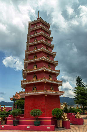 Tower at the monastery of the 10000 buddhas in hong Kong, Chinaの写真素材