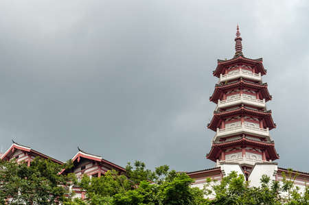 Tower at the monastery of the 10000 buddhas in hong Kong, Chinaの写真素材