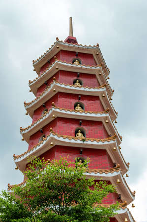 Tower at the monastery of the 10000 buddhas in hong Kong, Chinaの写真素材