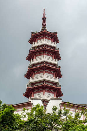 Tower at the monastery of the 10000 buddhas in hong Kong, Chinaの写真素材