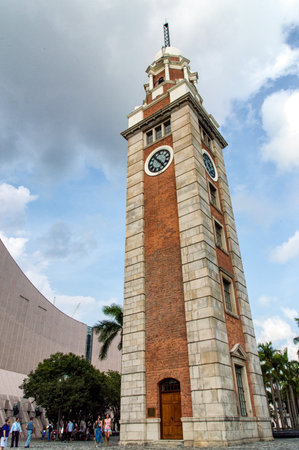 The Former Kowloon-Canton Railway Clock Tower in Tsim Sha Tsui is a famous landmark of Hong Kong.のeditorial素材
