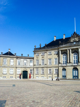 Exterior view of one of the Palaces of Amalienborg, in Copenhagen, Denmark.のeditorial素材