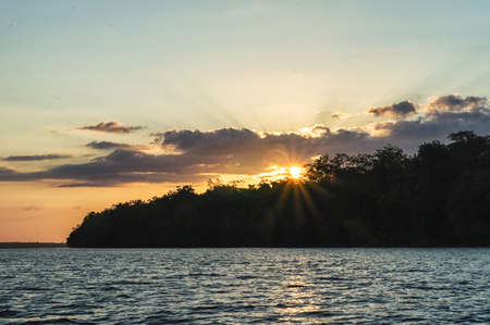 Sunset over the Suriname river,Suriname South Americaの写真素材
